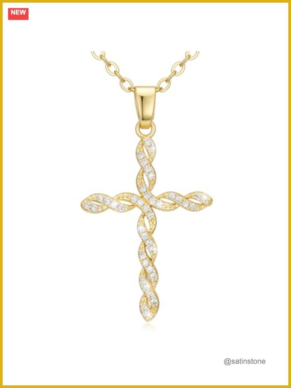 14K Gold Plated Twisted Cross Infinity Pendant Necklace Rolo Chain